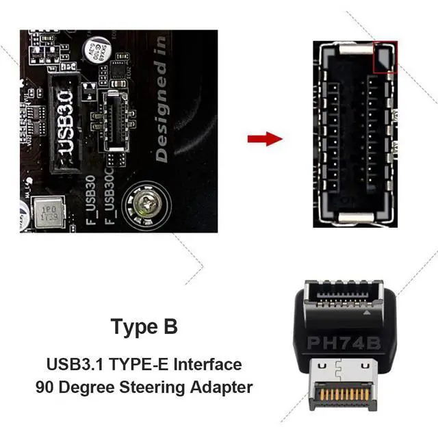 Alt view image 4 of 7 - Computer Motherboard Type-C USB3.1 Type-E 90 Degree Converter Computer Internal USB Header Adapter USB 3.1 Type-E 90 Degree Steering Elbow (2 Pack 1 Positive and 1 Negative)