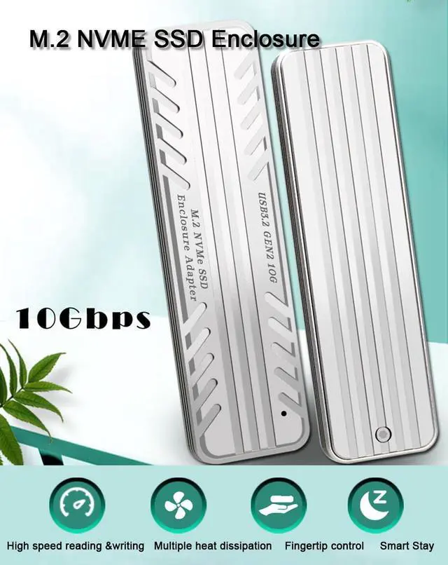 Alt view image 2 of 7 - M.2 NVME SSD Enclosure, M.2 NVMe Solid State Drive External Enclosure, Silver Aluminum Alloy USB 3.2 Gen2 Hard Drive Case for SSD 2230 / 2242 / 2260 / 2280