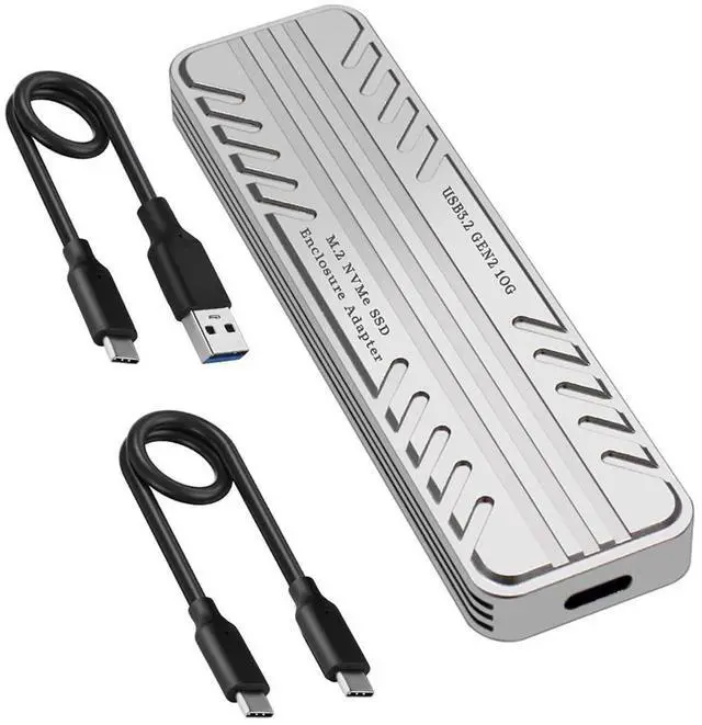Main image of M.2 NVME SSD Enclosure, M.2 NVMe Solid State Drive External Enclosure, Silver Aluminum Alloy USB 3.2 Gen2 Hard Drive Case for SSD 2230 / 2242 / 2260 / 2280