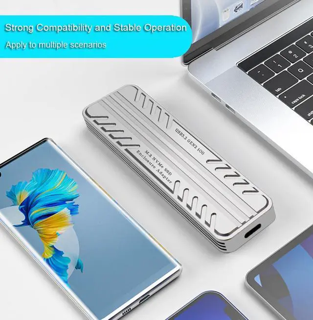Alt view image 4 of 7 - M.2 NVME SSD Enclosure, M.2 NVMe Solid State Drive External Enclosure, Silver Aluminum Alloy USB 3.2 Gen2 Hard Drive Case for SSD 2230 / 2242 / 2260 / 2280