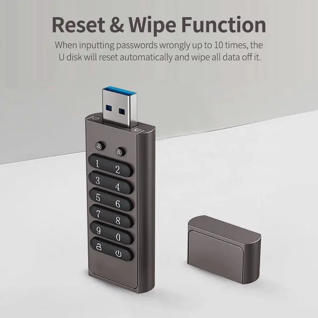 Alt view image 3 of 7 - Encrypted USB Drive Secure Flash Drive 64GB AES256-bit USB 3.0 Hardware Password Memory Stick Aluminum Alloy Shell Flash Disk Automatic Lock U Disk (64, GB)