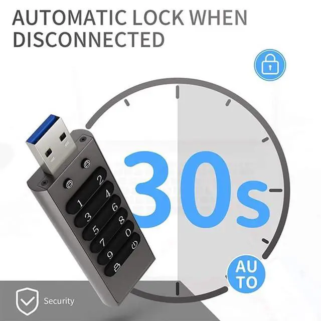 Alt view image 5 of 7 - Encrypted USB Drive Secure Flash Drive 64GB AES256-bit USB 3.0 Hardware Password Memory Stick Aluminum Alloy Shell Flash Disk Automatic Lock U Disk (64, GB)