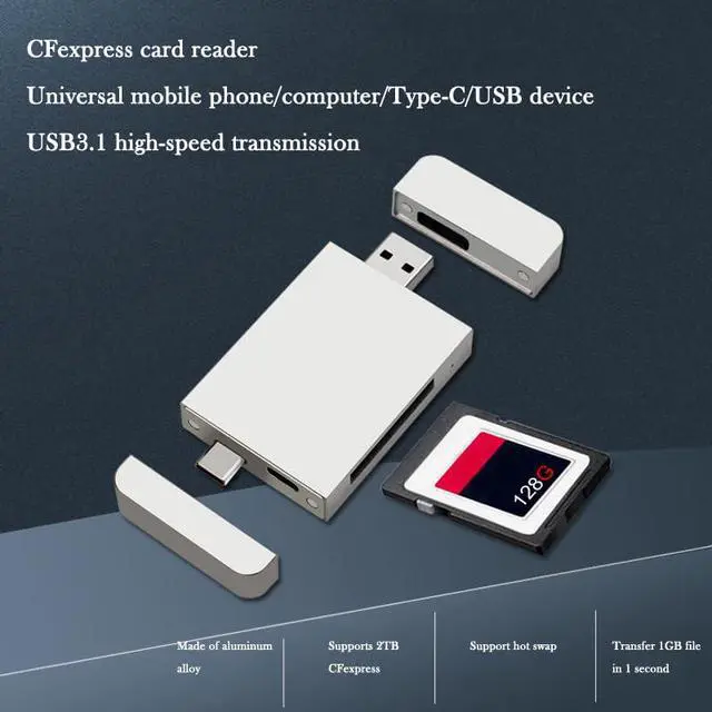 Alt view image 4 of 7 - B-Type CFexpress Card Reader Type A+C Dual Interface 10Gbps USB 3.1 Gen2 CF Memory Card CFexpress B Adapter OTG Function Magnetic Lids