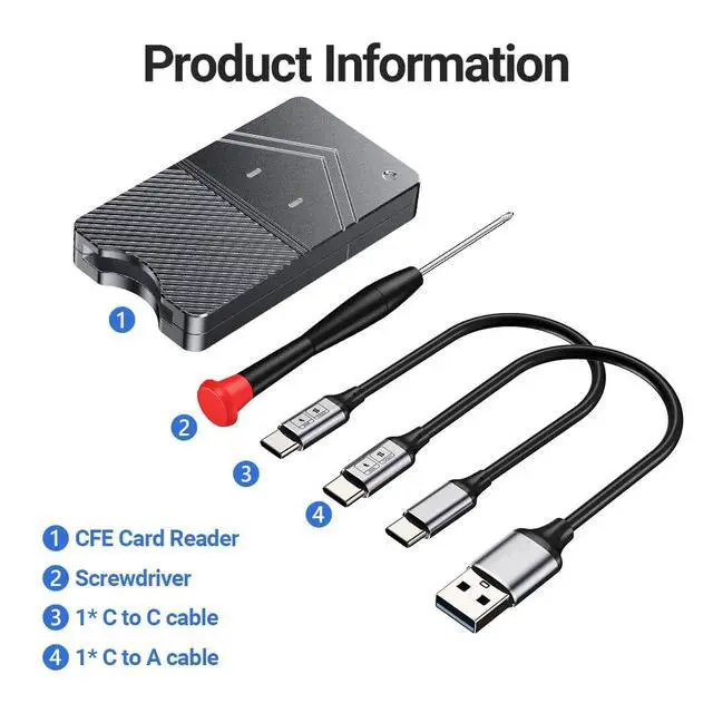 Alt view image 6 of 7 - CFexpress Card Reader, USB 3.2 Gen2 10Gbps CFE Type B Reader Aluminum Case Memory Card Adapter for Windows/MacOS/Android