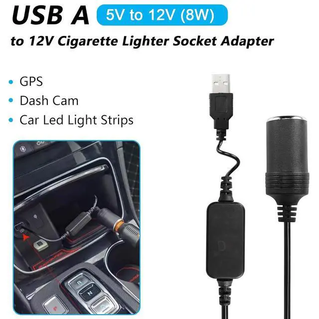 Alt view image 2 of 7 - 1ft USB A Male to 12V 8W Cigarette Lighter Socket Adapter Power Cable for Dash Cam, GPS, Car Led Light Strips, and Other Automotive Electronics