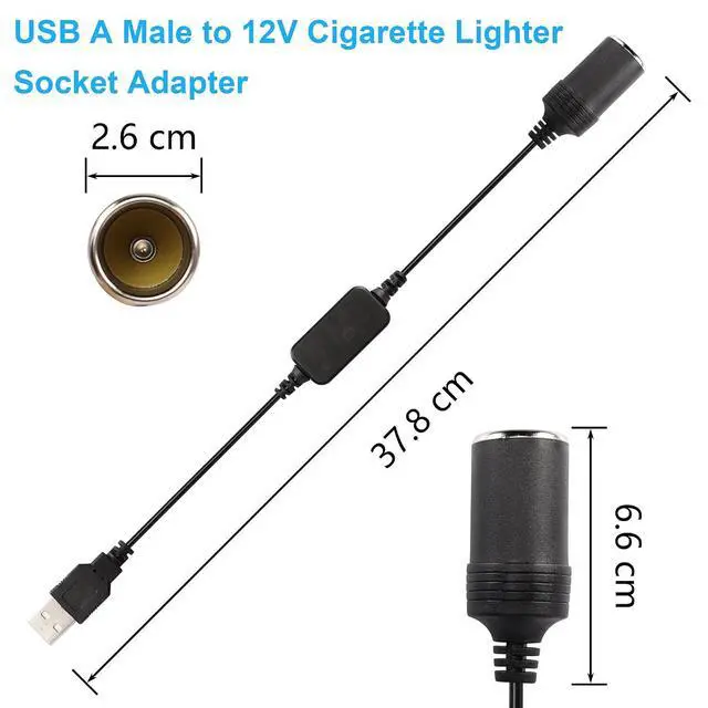 Alt view image 7 of 7 - 1ft USB A Male to 12V 8W Cigarette Lighter Socket Adapter Power Cable for Dash Cam, GPS, Car Led Light Strips, and Other Automotive Electronics