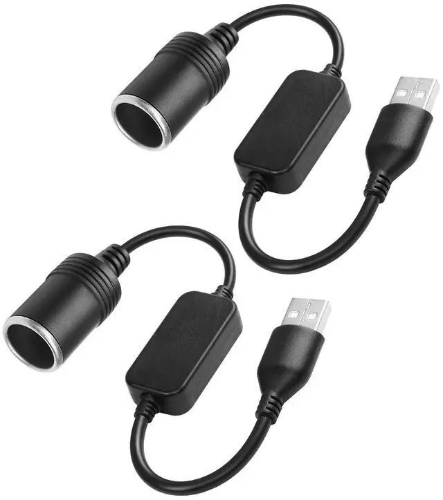 Main image of 1ft USB A Male to 12V 8W Cigarette Lighter Socket Adapter Power Cable for Dash Cam, GPS, Car Led Light Strips, and Other Automotive Electronics 2Pack