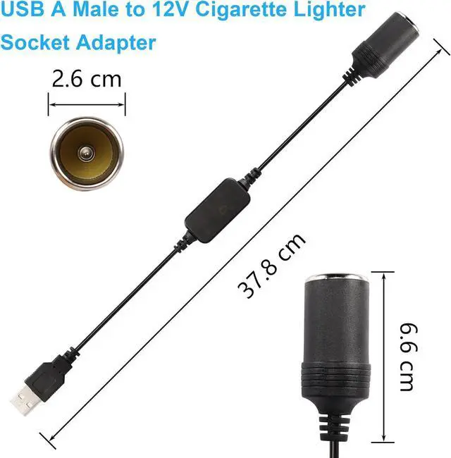 Alt view image 7 of 7 - 1ft USB A Male to 12V 8W Cigarette Lighter Socket Adapter Power Cable for Dash Cam, GPS, Car Led Light Strips, and Other Automotive Electronics 2Pack