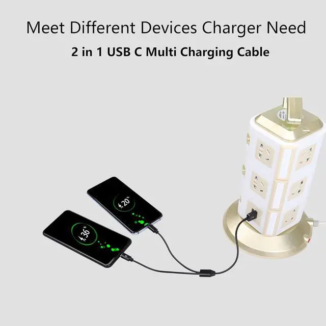 Alt view image 4 of 7 - USB Type C Splitter Charging Cable,1ft 2 in 1 Multi Charging Cable, USB A to 2 x USB Type C Y Splitter Data Snyc Cord(0.3m-2USB C, Black)