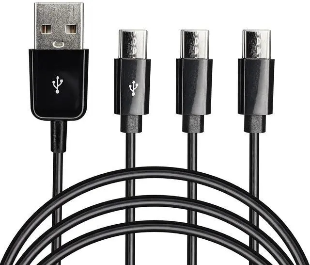 Main image of USB Type C Splitter Charging Cable,4.9ft 3 in 1 Multi Charging Cable, USB A to 3 x USB Type C Y Splitter Data Snyc Cord(1.5m-3 USB C, Black)
