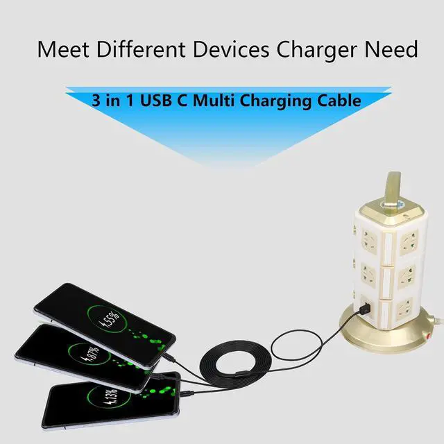 Alt view image 4 of 7 - USB Type C Splitter Charging Cable,4.9ft 3 in 1 Multi Charging Cable, USB A to 3 x USB Type C Y Splitter Data Snyc Cord(1.5m-3 USB C, Black)