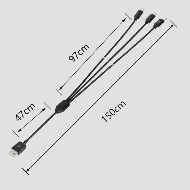 Alt view image 5 of 7 - USB Type C Splitter Charging Cable,4.9ft 3 in 1 Multi Charging Cable, USB A to 3 x USB Type C Y Splitter Data Snyc Cord(1.5m-3 USB C, Black)