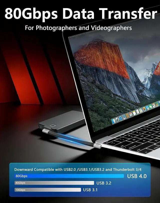 Alt view image 3 of 7 - USB C to USB C Short Cable 5 inch, 240W PD Fast Charging 80Gbps Data Transfer, Thunderbolt 5 USB 4.0 Cable with 90 Degree Right Angle, 8K@60Hz Video Display Type C Cord