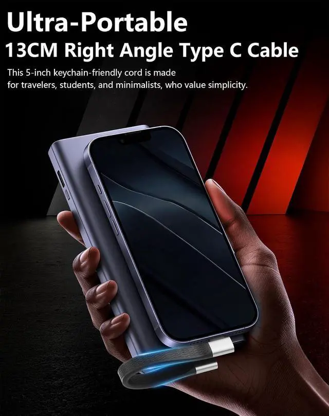 Alt view image 5 of 7 - USB C to USB C Short Cable 5 inch, 240W PD Fast Charging 80Gbps Data Transfer, Thunderbolt 5 USB 4.0 Cable with 90 Degree Right Angle, 8K@60Hz Video Display Type C Cord