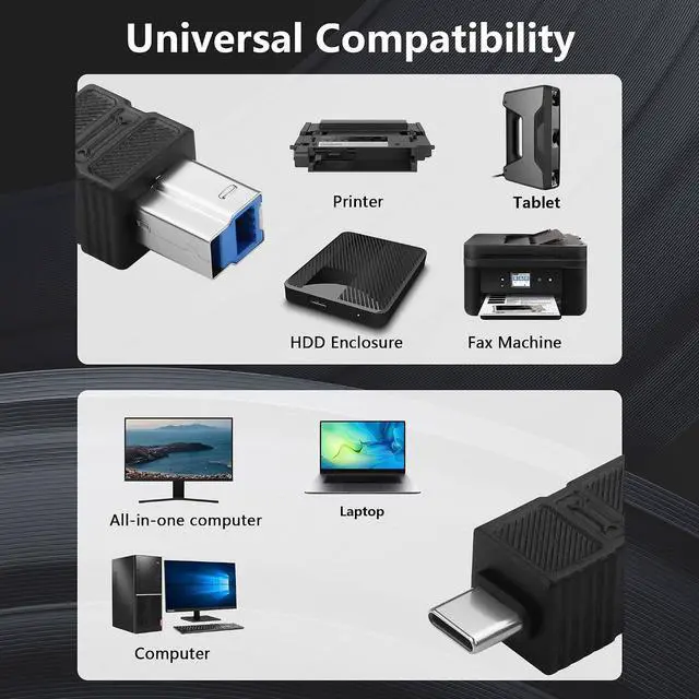 Alt view image 4 of 7 - USB 3.0 Type C Male to Type B Male Connector Adapter 5Gbps USB3.0 C to B Printer Converter for Printer, Scanner, External Hard Drive - 2Pack