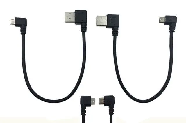 Main image of 9Inch Micro USB Cable Combo Left & Right Angle Micro USB 5 Pin Male to USB 2.0 Type A Right Angle Male Data Sync and Charge Cable (Black)(2-Pack) R