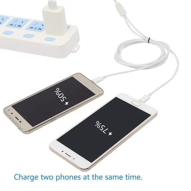 Alt view image 5 of 7 - 3Ft USB 2.0 Type A Male to 2 Micro USB Male Splitter Y Data Charge Connector Adapter Cable (White)