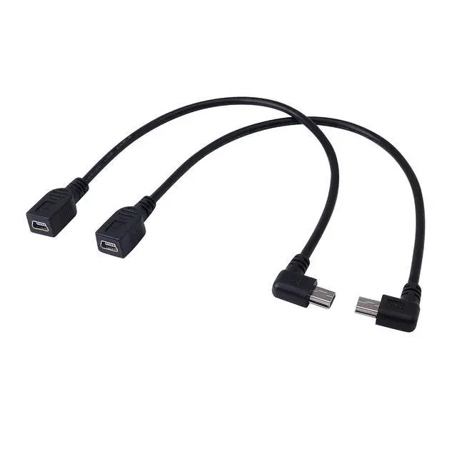 Alt view image 2 of 5 - 9Inch Mini USB Cable Combo Mini USB Female to Right Angle & Left Angle Male Data Sync and Charge Extension Cable (Black)(2-Pack) RL