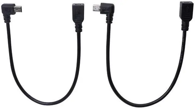Main image of 9Inch Mini USB Cable Combo Mini USB Female to Right Angle & Left Angle Male Data Sync and Charge Extension Cable (Black)(2-Pack) RL