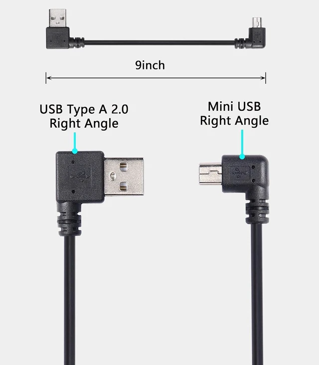 Alt view image 3 of 7 - 9Inch Mini USB Cable Combo Mini USB Right Angle Male to USB Type A 2.0 Right Ang