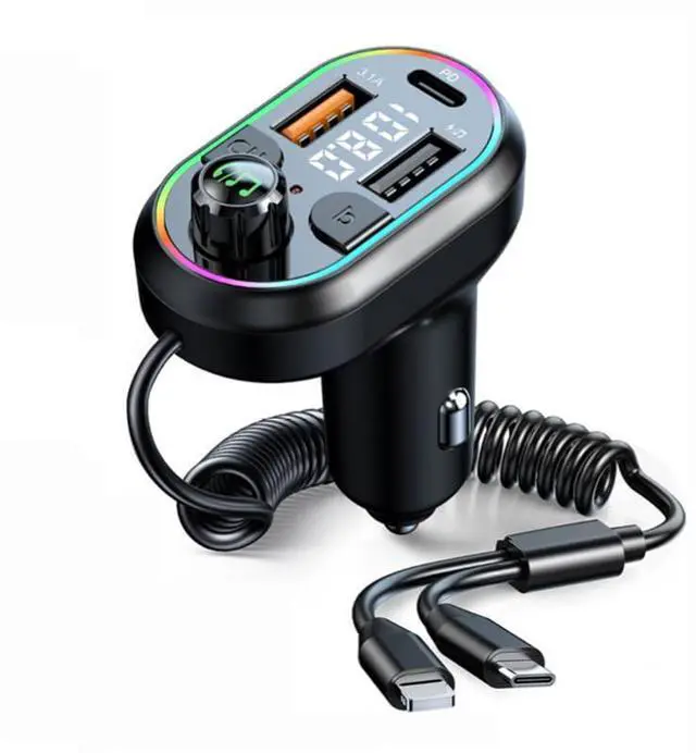 Main image of Car BT5.0 FM Transmitter Wireless Audio Receiver Car MP3 Player 25W PD Fast Charge with Apple Type-C Port Charging Cable