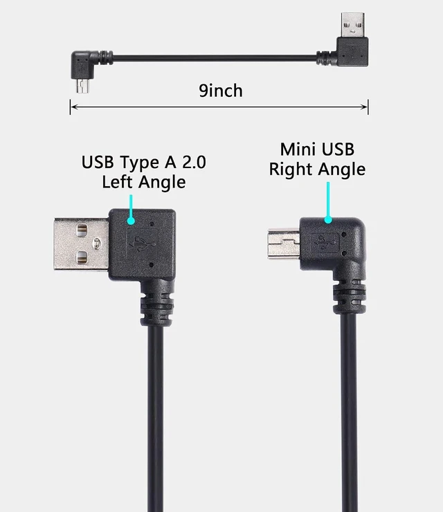 Alt view image 2 of 7 - 9Inch Mini USB Cable Combo Mini USB Right Angle Male to USB Type A 2.0 Left Angl