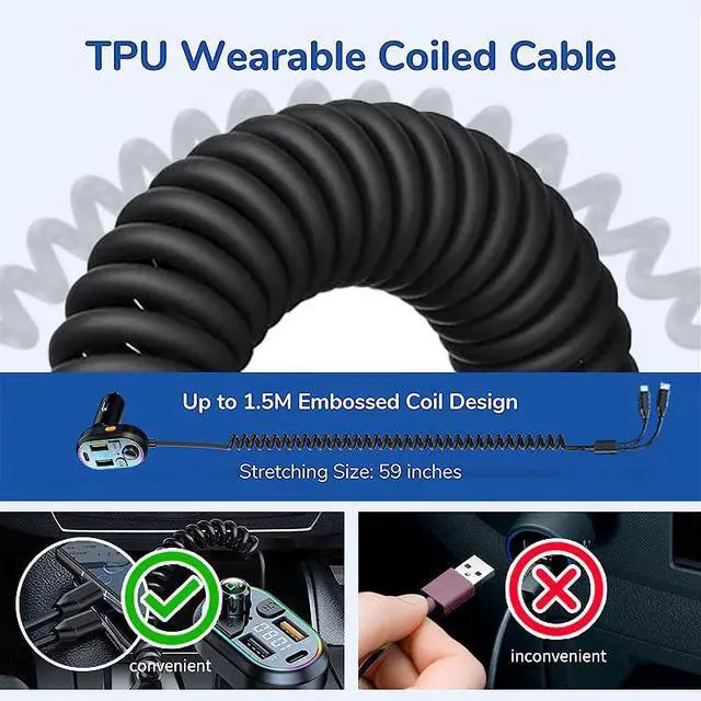 Alt view image 4 of 7 - Car BT5.0 FM Transmitter Wireless Audio Receiver Car MP3 Player 25W PD Fast Charge with Apple Type-C Port Charging Cable