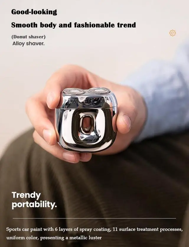 Alt view image 5 of 7 - Donut Electric Men Rotary Shaver Portable Razor Rechargeable Men's Electric Cordless Wet&Dry Waterproof Mini Shaver Travel (Black)