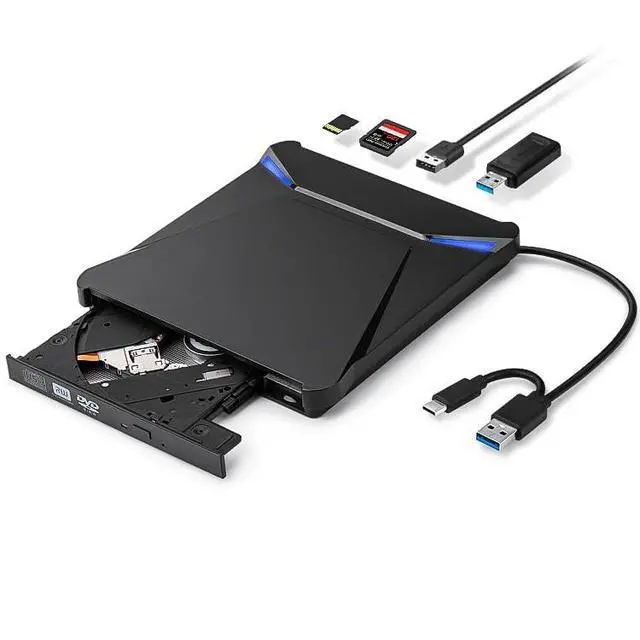 Alt view image 2 of 7 - External CD/DVD Drive for Laptop, USB 3.0 Type C DVD Player Portable CD/DVD Burner, CD ROM External DVD Optical Drive Compatible with Laptop Desktop PC Windows 11/10/8/7 Linux OS