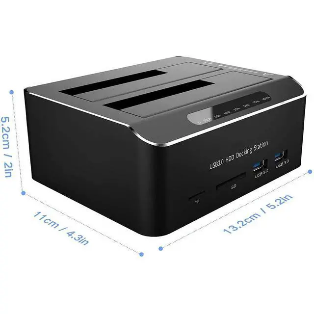 Alt view image 6 of 7 - SSD 2.5/3.5 inch HDD Enclosure Hard Drive Card Reader Aluminum External SATA IDE SSD HDD Docking Station Dual Bay Offline Clone with 2 *USB 3.0 Hub SD/CF Support 2 * 16TB Max