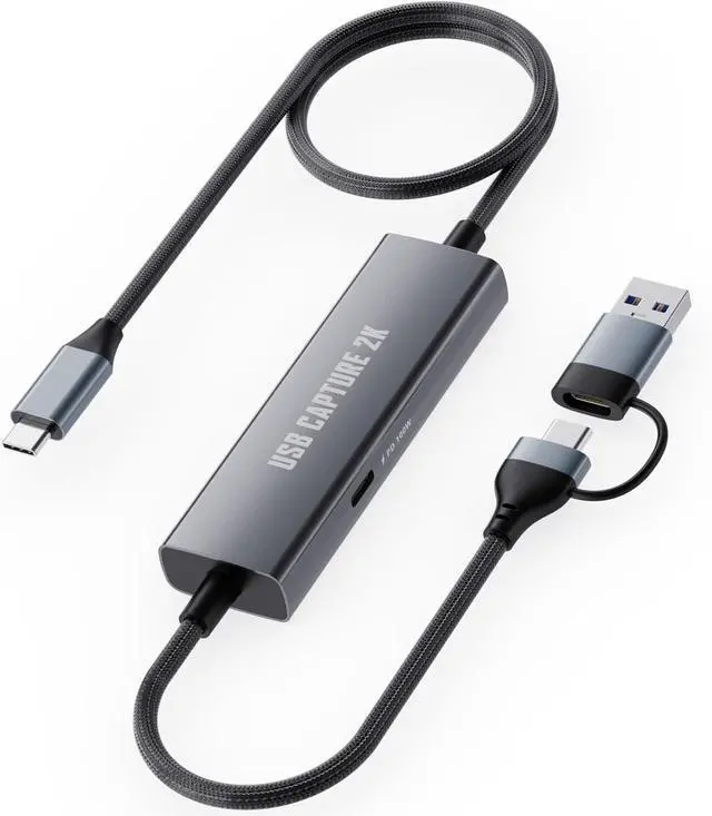 Main image of 1080P 60FPS 2K@30Hz Capture Card, Type C to USB-A/C Video Capture Card USB 3.0 with 100W Power Delivery Ultra-Low Latency for Streaming, Recording, Gaming Compatible with Switch, iPad, Steam