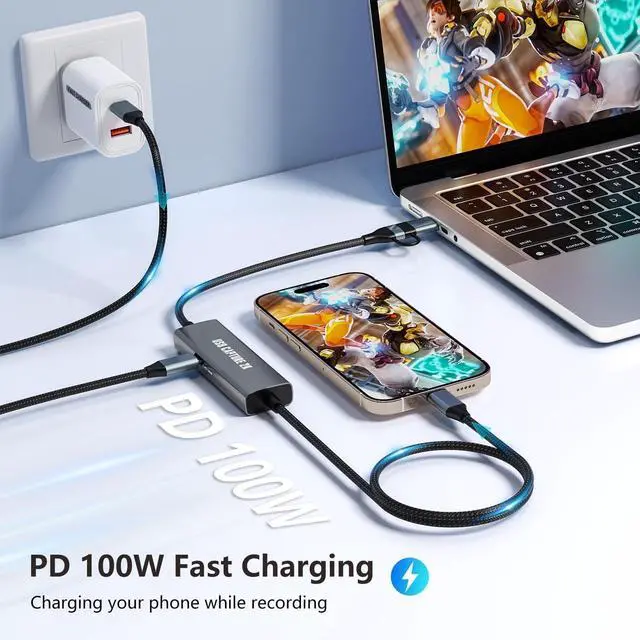 Alt view image 2 of 7 - 1080P 60FPS 2K@30Hz Capture Card, Type C to USB-A/C Video Capture Card USB 3.0 with 100W Power Delivery Ultra-Low Latency for Streaming, Recording, Gaming Compatible with Switch, iPad, Steam