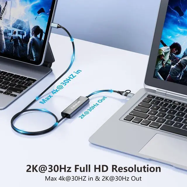 Alt view image 4 of 7 - 1080P 60FPS 2K@30Hz Capture Card, Type C to USB-A/C Video Capture Card USB 3.0 with 100W Power Delivery Ultra-Low Latency for Streaming, Recording, Gaming Compatible with Switch, iPad, Steam