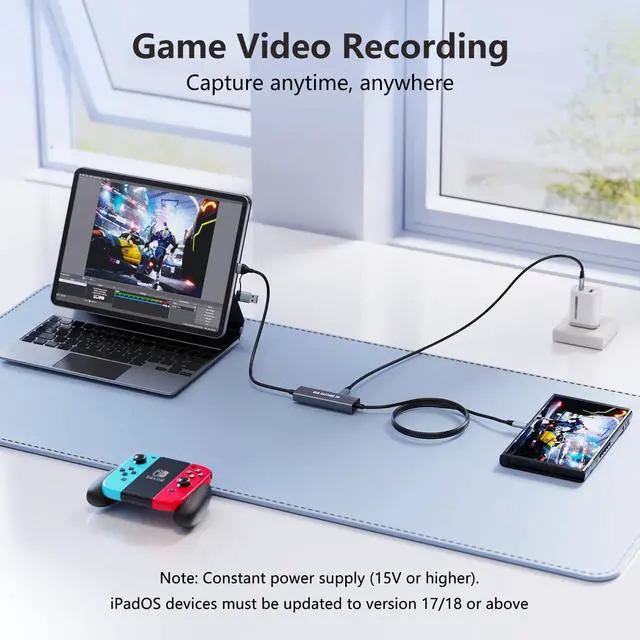 Alt view image 6 of 7 - 1080P 60FPS 2K@30Hz Capture Card, Type C to USB-A/C Video Capture Card USB 3.0 with 100W Power Delivery Ultra-Low Latency for Streaming, Recording, Gaming Compatible with Switch, iPad, Steam