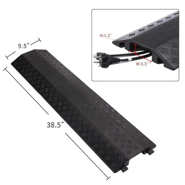 Alt view image 2 of 6 - Medium 1 Piece - Floor Cord Cover Cord Protector Drop Over Drop Trak Cable Ramp for Office Warehouse - Black