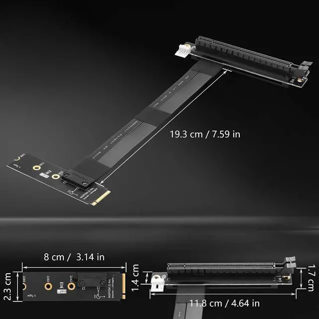 Alt view image 3 of 5 - M.2 NGFF to PCI-e 16x Graphics Riser Card,90 Degree Left M.2 NGFF Key to PCI-Express 16X Extension Cable