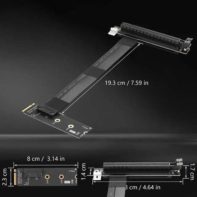 Alt view image 3 of 5 - M.2 NGFF to PCI-e 16x Graphics Riser Card,90 Degree Right M.2 NGFF Key to PCI-Express 16X Extension Cable