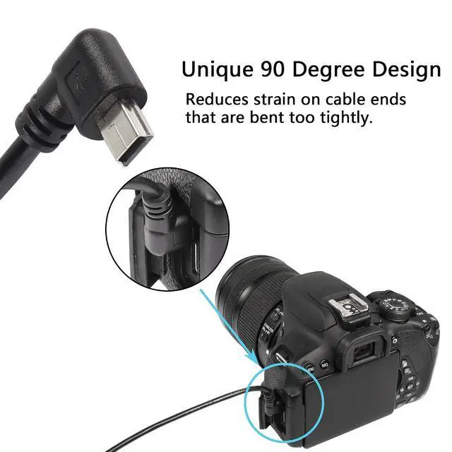 Alt view image 3 of 7 - 90 Degree Mini USB Short Cable, 1ft Up Angle USB 2.0 Type A to Left & Right Angle Mini B 5 Pin Charging Cable for Ti-84 Plus, GoPro, MP3 Player, Digital Camera, GPS Receiver, Dash Cam(RL)