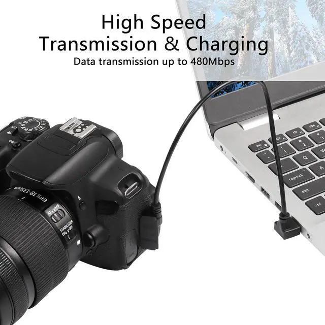 Alt view image 4 of 7 - 90 Degree Mini USB Short Cable, 1ft Up Angle USB 2.0 Type A to Left & Right Angle Mini B 5 Pin Charging Cable for Ti-84 Plus, GoPro, MP3 Player, Digital Camera, GPS Receiver, Dash Cam(RL)