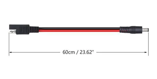 Alt view image 5 of 6 - 60cm 14AWG DC 5.5mm x 2.1mm Male to SAE 2 Pin Quick Disconnect Wire Harness Extension Cable for Portable Powers, Motorcycle Solar Panel Charger (M Black)