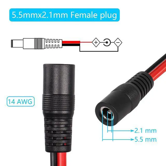 Alt view image 2 of 5 - DC5521 Power Pigtails Cable, 3.2FT 14AWG 5.5mm x 2.1 mm DC Female Bare Wire Open End Power Wire,DC Supply Repair Cable for CCTV Security Camera LED Strip Light Etc(2-Pack) (1m Black-F)