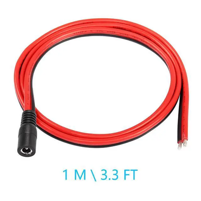 Alt view image 4 of 5 - DC5521 Power Pigtails Cable, 3.2FT 14AWG 5.5mm x 2.1 mm DC Female Bare Wire Open End Power Wire,DC Supply Repair Cable for CCTV Security Camera LED Strip Light Etc(2-Pack) (1m Black-F)