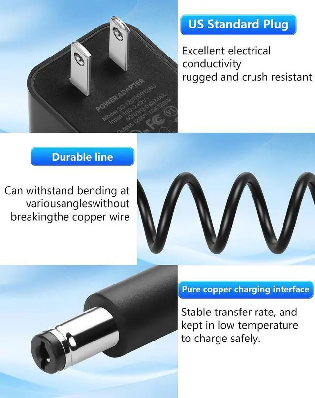 Alt view image 5 of 7 - 12V 1A 12W Power Supply AC to DC 5.5 x 2.1mm Adapter, 100-240V 50-60Hz AC to DC5521 12 V Cord for CCTV Camera,Speakers, LED Strip Light - 4.92 FT