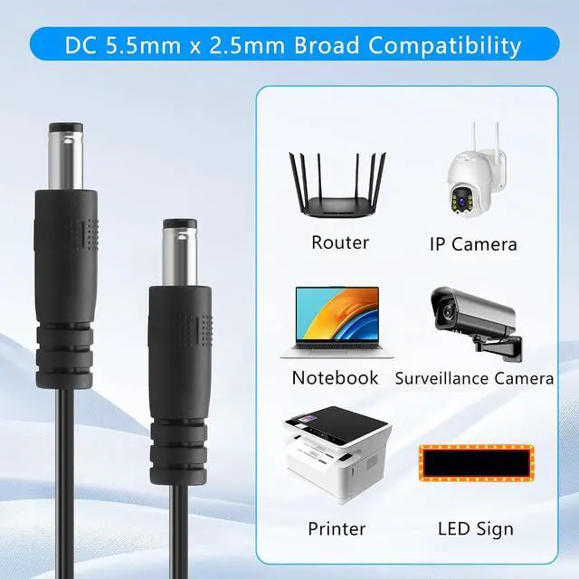 Alt view image 2 of 7 - 2Pack DC 5.5mm x 2.5mm Male to Male Coiled Power Extension Cable DC5525 Power Adapter Cord for CCTV Cameras, LED Strip Lights, Low Voltage Devices