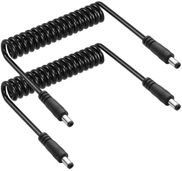 Main image of 2Pack DC 5.5mm x 2.5mm Male to Male Coiled Power Extension Cable DC5525 Power Adapter Cord for CCTV Cameras, LED Strip Lights, Low Voltage Devices