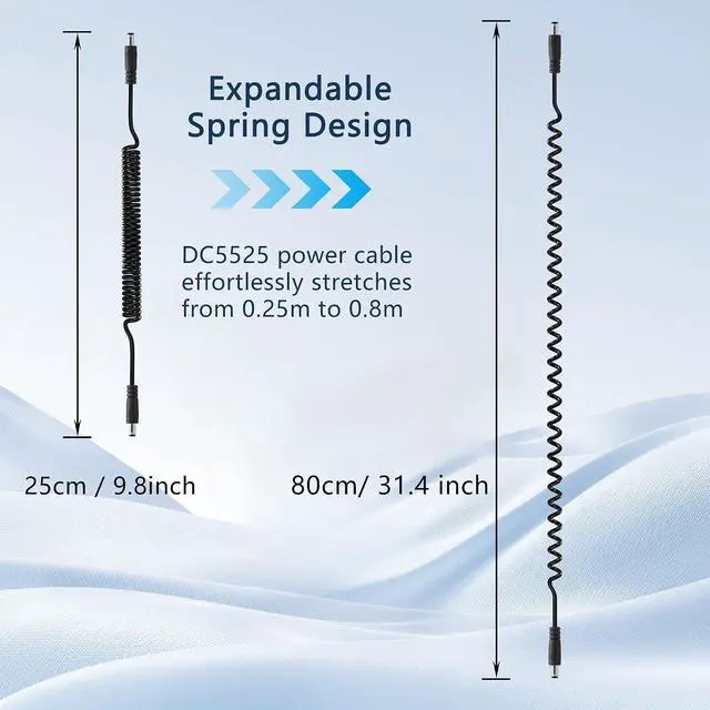 Alt view image 3 of 7 - 2Pack DC 5.5mm x 2.5mm Male to Male Coiled Power Extension Cable DC5525 Power Adapter Cord for CCTV Cameras, LED Strip Lights, Low Voltage Devices