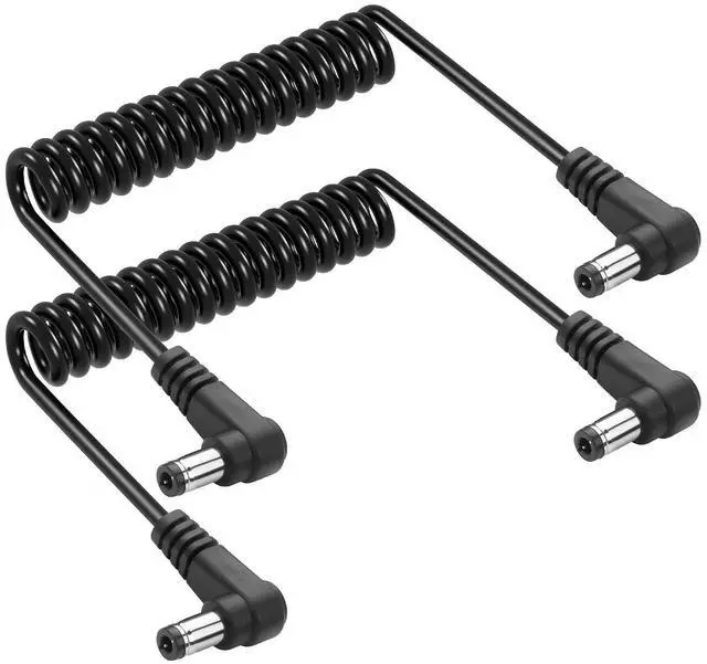 Main image of 2Pack 90 Degree DC 5.5mm x 2.5mm Male to Male Coiled Power Extension Cable DC5525 Power Adapter Cord for CCTV Cameras, LED Strip Lights, Low Voltage Devices