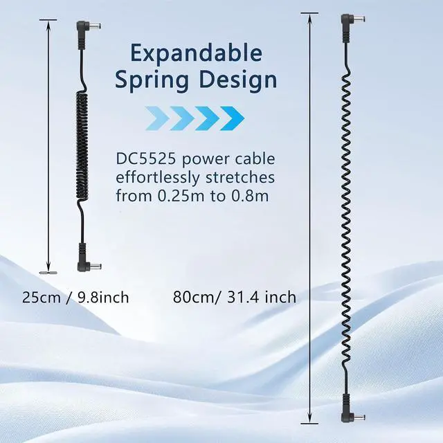 Alt view image 3 of 7 - 2Pack 90 Degree DC 5.5mm x 2.5mm Male to Male Coiled Power Extension Cable DC5525 Power Adapter Cord for CCTV Cameras, LED Strip Lights, Low Voltage Devices