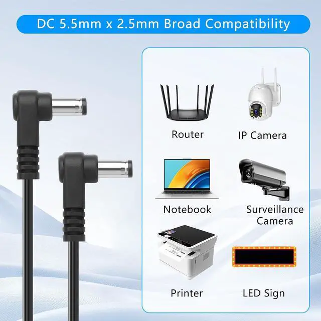 Alt view image 4 of 7 - 2Pack 90 Degree DC 5.5mm x 2.5mm Male to Male Coiled Power Extension Cable DC5525 Power Adapter Cord for CCTV Cameras, LED Strip Lights, Low Voltage Devices