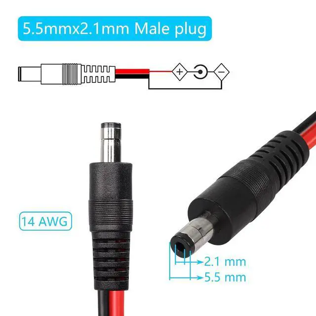 Alt view image 2 of 5 - DC5521 Power Pigtails Cable,3.2FT 14AWG 5.5mm x 2.1 mm DC Male Bare Wire Open End Power Wire,DC Supply Repair Cable for CCTV Security Camera LED Strip Light Etc(2-Pack) (1m Black)